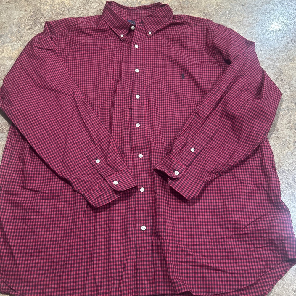 Polo Ralph Lauren 2XB Plaid Red Long Sleeve Button Up Preppy